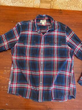 Men's Plaid Button-Down Shirt - Navy, Red & White